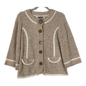 Curio Beige and Cream Knit Cardigan Sweater & Snap Artsy Large Buttons Sz L